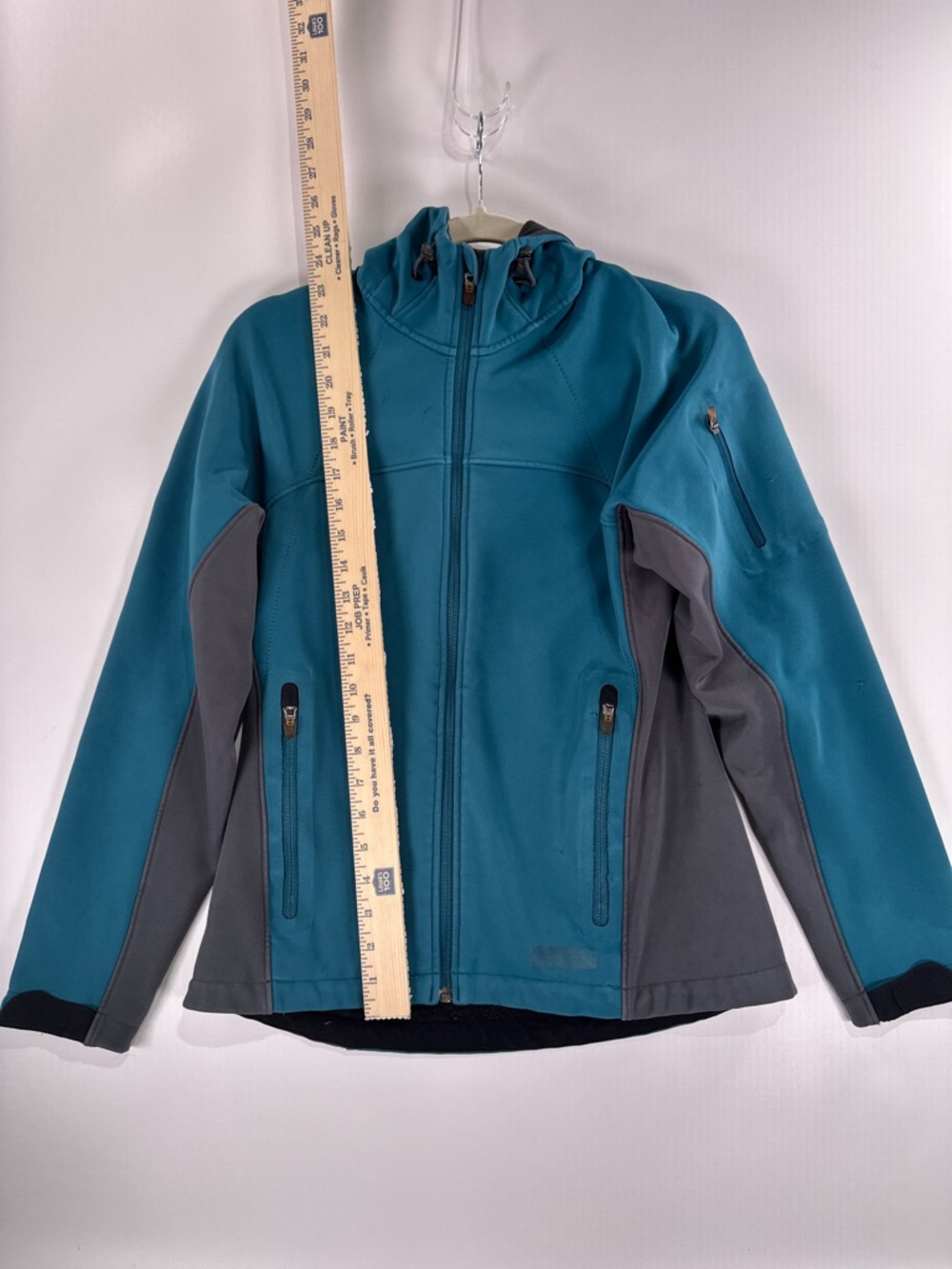REI Womens XS Gorpcore Softshell Hooded Jacket Teal Gray Colorblock Y2K - Picture 11 of 11